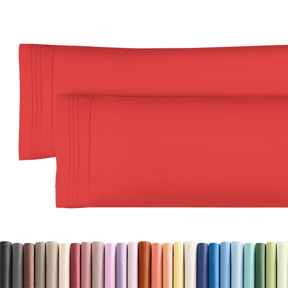 Set of 2, 20x54 Inches Long Body Pillowcases, Envelope Enclosure (Red)